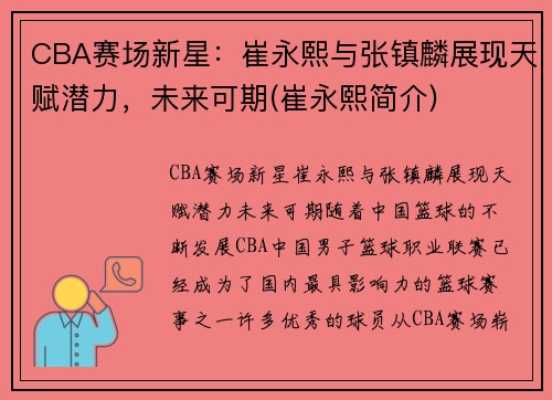 CBA赛场新星：崔永熙与张镇麟展现天赋潜力，未来可期(崔永熙简介)