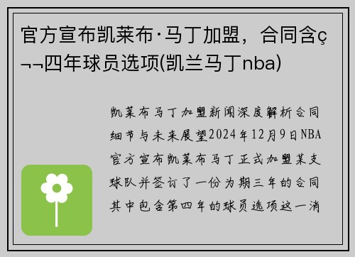 官方宣布凯莱布·马丁加盟，合同含第四年球员选项(凯兰马丁nba)